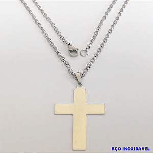 GARGANTILHA EM AÇO INOXIDAVEL COM *(CORRENTE DE 70CM)* E FECHO LAGOSTA -(013) PINGENTE CRUCIFIXO 3.5X2CM - AÇO0209