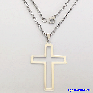 GARGANTILHA EM AÇO INOXIDAVEL COM *(CORRENTE DE 50CM)* E FECHO LAGOSTA -(013) PINGENTE CRUCIFIXO 3.5X2CM - AÇO0211