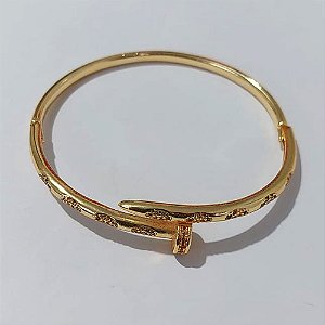 PULSEIRA FOLHEADO A OURO - BANHADO COM 5 MILÉSIMOS + VERNIZ DIAMOND PULSEIRA(BRACELETE) ESTILO PREGO COM MICRO ZIRCÔNIAS 60MM - OURO1199