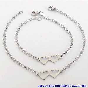 CONJUNTO DE PULSEIRAS EM AÇO INOXIDAVEL(CX150) TAMANHO 19CM / 15CM *( KIT PULSEIRA MÃE E FILHA)*- AÇO0214