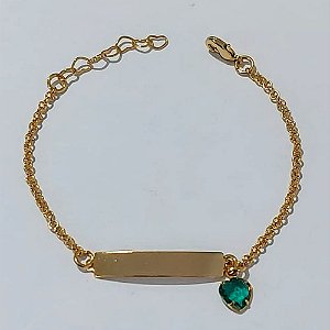 PULSEIRA FOLHEADO A OURO + VERNIZ CATAFORÉTICO - PULSEIRA 13CM CHAPINHA COM CORAÇÃO DE VIDRO + EXTENSOR - OURO1191