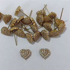 BRINCO NO BRUTO PRONTO BANHO - BRINCO DE PINO CORAÇÃO CRAVEJA EM MICROS ZIRCÔNIAS - TAMANHO 9MM - PESO TOTAL 1,2GR - BRU23970