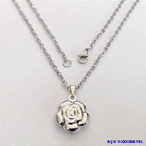 GARGANTILHA EM AÇO INOXIDAVEL COM *(CORRENTE DE 50CM)* E FECHO LAGOSTA-(013) PINGENTE FLOR - AÇO0230