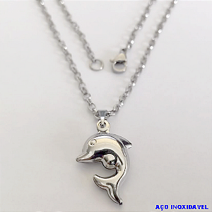GARGANTILHA EM AÇO INOXIDAVEL COM *(CORRENTE DE 45CM)* E FECHO LAGOSTA-(013) PINGENTE GOLFINHO - AÇO0231