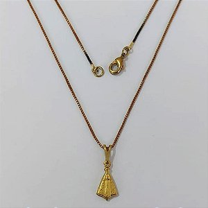 GARGANTILHA NO BRUTO PRONTA PARA O BANHO - (E2135) GARGANTILHA COM CORRENTE VENEZIANA 45CM E PINGENTE NOSSA SRA APARECIDA 7X15MM - PESO: 2,3GR - COMPOSIÇÃO: 100% LATÃO - BRU24015