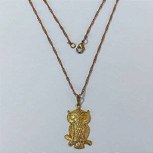 GARGANTILHA NO BRUTO PRONTA PARA O BANHO - GARGANTILHA COM CORRENTE SINGAPURA 45CM E PINGENTE PINGENTE (526) CORUJA 26MM - PESO: 4,0GR - COMPOSIÇÃO: 100% LATÃO - BRU24031
