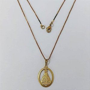 GARGANTILHA NO BRUTO PRONTA PARA O BANHO - GARGANTILHA COM CORRENTE VENEZIANA 45CM E PINGENTE PINGENTE NOSSA SRA APARECIDA 16X20MM (30) - PESO: 4,0GR - COMPOSIÇÃO: 100% LATÃO - BRU24031