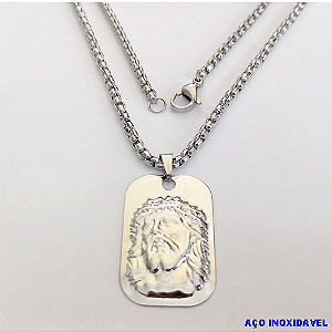 GARGANTILHA EM AÇO INOXIDAVEL COM *(CORDÃO INDIANO DE 70CM)* E FECHO LAGOSTA-(024)(I-1254) PLACA FACE DE CRISTO - AÇO0240