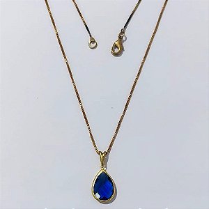 GARGANTILHA NO BRUTO PRONTA PARA O BANHO - GARGANTILHA COM CORRENTE VENEZIANA 45CM E PINGENTE 8X12MM (GOTA)COMPOSIÇÃO 70% LATÃO E 30% VIDRO AZUL ESCURO - PESO: 2,4GR - COMPOSIÇÃO: 100% LATÃO - BRU24032