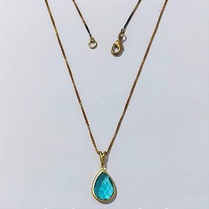 GARGANTILHA NO BRUTO PRONTA PARA O BANHO - GARGANTILHA COM CORRENTE VENEZIANA 45CM E PINGENTE 8X12MM (GOTA)COMPOSIÇÃO 70% LATÃO E 30% VIDRO AZUL CLARO - PESO: 2,4GR - COMPOSIÇÃO: 100% LATÃO - BRU24033