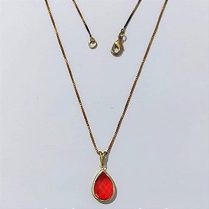 GARGANTILHA NO BRUTO PRONTA PARA O BANHO - GARGANTILHA COM CORRENTE VENEZIANA 45CM E PINGENTE 8X12MM (GOTA)COMPOSIÇÃO 70% LATÃO E 30% VIDRO VERMELHA - PESO: 2,4GR - COMPOSIÇÃO: 100% LATÃO - BRU24036