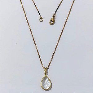 GARGANTILHA NO BRUTO PRONTA PARA O BANHO - GARGANTILHA COM CORRENTE VENEZIANA 45CM E PINGENTE 8X12MM (GOTA)COMPOSIÇÃO 70% LATÃO E 30% VIDRO TRANSPARENTE - PESO: 2,4GR - COMPOSIÇÃO: 100% LATÃO - BRU24037