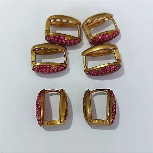 BRINCO NO BRUTO PRONTO PARA O BANHO - BRINCO ARGOLINHA DE PRESSÃO CRAVEJADO EM MICROS ZIRCÔNIAS ROSAS 16MM - COMPOSIÇÃO: LATÃO / ZIRCÔNIA - PESO 3,1GR - BRU24062