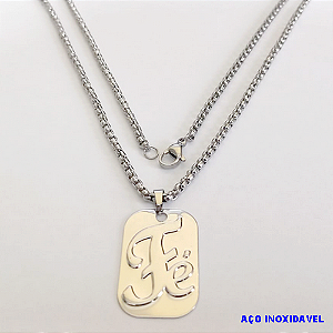 GARGANTILHA EM AÇO INOXIDAVEL COM *(CORDÃO INDIANO DE 60CM)* E FECHO LAGOSTA-(024)(I-1188) Placa militar Fé 30mm - AÇO0246