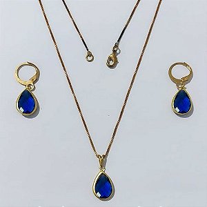 CONJUNTO NO BRUTO PRONTO PARA O BANHO - COM CORRENTE VENEZIANA DE 45CM - PINGENTES PINGENTE 8X12MM (GOTA)COMPOSIÇÃO 70% LATÃO E 30% VIDRO AZUL ESCURO- PESO: 5,0GR - BRU24049