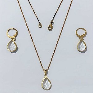 CONJUNTO NO BRUTO PRONTO PARA O BANHO - COM CORRENTE VENEZIANA DE 45CM - PINGENTES PINGENTE 8X12MM (GOTA)COMPOSIÇÃO 70% LATÃO E 30% VIDRO BRANCO - PESO: 5,0GR - BRU24051