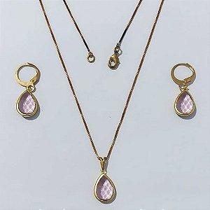 CONJUNTO NO BRUTO PRONTO PARA O BANHO - COM CORRENTE VENEZIANA DE 45CM - PINGENTES PINGENTE 8X12MM (GOTA)COMPOSIÇÃO 70% LATÃO E 30% VIDRO ROSA - PESO: 5,0GR - BRU24053
