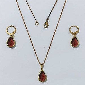 CONJUNTO NO BRUTO PRONTO PARA O BANHO - COM CORRENTE VENEZIANA DE 45CM - PINGENTES PINGENTE 8X12MM (GOTA)COMPOSIÇÃO 70% LATÃO E 30% VIDRO MARROM - PESO: 5,0GR - BRU24056