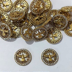 BRINCO NO BRUTO PRONTO PARA O BANHO - BRINCO DE PINO REDONDO VAZADO ESPÍRITO SANTO CRAVEJADO COM MICROS ZIRCÔNIAS - TAMANHO 15MM - COMPOSIÇÃO: LATÃO / ZIRCÔNIA - PESO 2,2GR - BRU24078