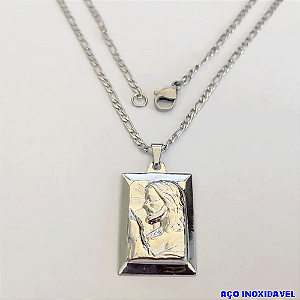 GARGANTILHA EM AÇO INOXIDAVEL COM *(CORRENTE3X1 - 60CM)* E FECHO LAGOSTA-(I-1261/2) Placa Jesus orando 28mm - AÇO0256