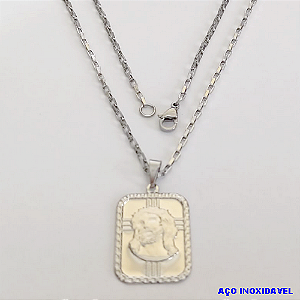 GARGANTILHA EM AÇO INOXIDAVEL COM *(CORRENTE CARTIER CURTA 50CM)* E FECHO LAGOSTA-(AC INOX PLACA CRISTO)( C3.1524A1)- AÇO0289