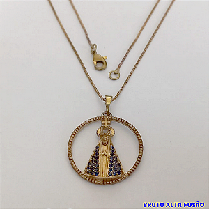 GARGANTILHA NO BRUTO PRONTO PARA O BANHO(CX151) - CORRENTE VENEZIANA DE 45CM (PINGENTE DE DE 2,5CM / TODO CRAVEJADO EM MICRO ZIRCONIAS - PESO TOTAL 3,9GR - BRU24106