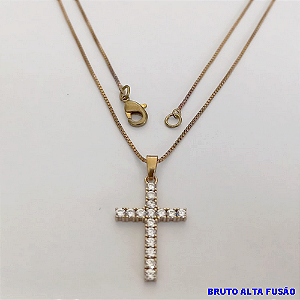 GARGANTILHA NO BRUTO PRONTO PARA O BANHO(CX151) - CORRENTE VENEZIANA DE 45CM (PINGENTE DE DE 2X1,5CM / TODO CRAVEJADO EM MICRO ZIRCONIAS - PESO TOTAL 2,9GR - BRU24107