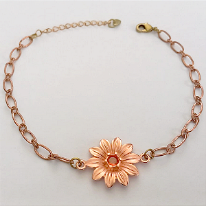 PULSEIRA NO BRUTO PRONTO PARA O BANHO(CRIS)COM FECHO LAGOSTA - (CX.152) - UMA FLOR DE 18MM COM UMA PEDRA ZIRCONIA - TAMANHO 19CM+EXTENSOR( PESO 3.8GR - BRU24113