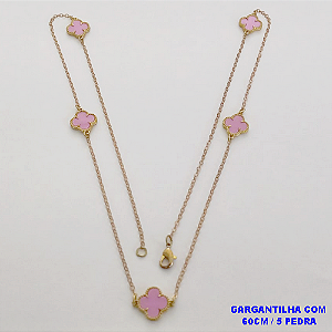 GARGANTILHA NO BRUTO PRONTO PARA O BANHO(CX151)(COM CINCO PEDRA DE VAN CLEEF DE 12MM - COM CORRENTE CADEADO E FECHO LAGOSTA(PESO TOTAL 4.4GR - BRU24116