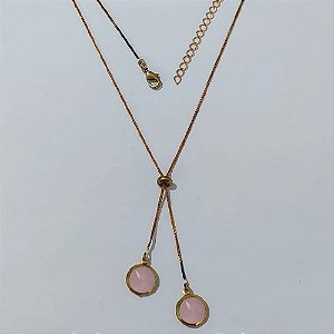 GARGANTILHA NO BRUTO PRONTA PARA O BANHO - GARGANTILHA GRAVATINHA (AJUSTÁVEL) 45CM + EXTENSOR COM PINGENTES DE ZIRCÔNIA ROSA 10MM - PESO TOTAL 4,2GR - BRU24152