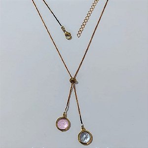 GARGANTILHA NO BRUTO PRONTA PARA O BANHO - GARGANTILHA GRAVATINHA (AJUSTÁVEL) 45CM + EXTENSOR COM PINGENTES DE ZIRCÔNIA ROSA 10MM - PESO TOTAL 4,2GR - BRU24153