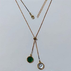 GARGANTILHA NO BRUTO PRONTA PARA O BANHO - GARGANTILHA GRAVATINHA (AJUSTÁVEL) 45CM + EXTENSOR COM PINGENTES DE ZIRCÔNIAS 10MM - PESO TOTAL 4,2GR - BRU24154