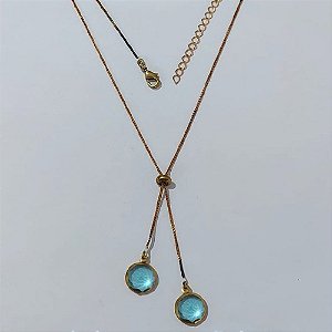 GARGANTILHA NO BRUTO PRONTA PARA O BANHO - GARGANTILHA GRAVATINHA (AJUSTÁVEL) 45CM + EXTENSOR COM PINGENTES DE ZIRCÔNIAS AZUÍS 10MM - PESO TOTAL 4,2GR - BRU24156