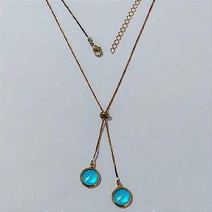 GARGANTILHA NO BRUTO PRONTA PARA O BANHO - GARGANTILHA GRAVATINHA (AJUSTÁVEL) 45CM + EXTENSOR COM PINGENTES DE ZIRCÔNIAS AZUÍS 10MM - PESO TOTAL 4,2GR - BRU24157