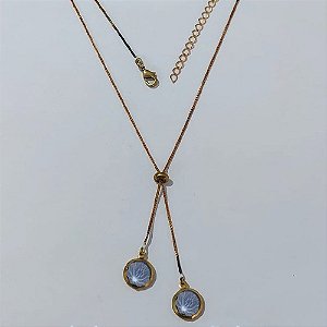 GARGANTILHA NO BRUTO PRONTA PARA O BANHO - GARGANTILHA GRAVATINHA (AJUSTÁVEL) 45CM + EXTENSOR COM PINGENTES DE ZIRCÔNIAS LILÁS 10MM - PESO TOTAL 4,2GR - BRU24158