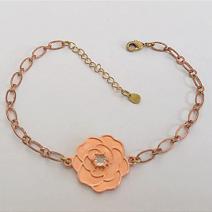 PULSEIRA NO BRUTO PRONTO PARA O BANHO(CRIS)COM FECHO LAGOSTA - (CX.152) - UMA FLOR DE 18MM COM UMA PEDRA ZIRCONIA - TAMANHO 19CM+EXTENSOR( PESO 3.8GR - BRU24118