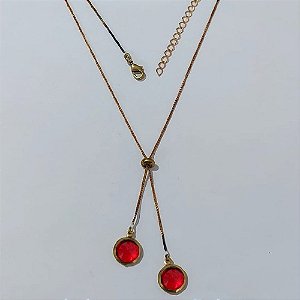 GARGANTILHA NO BRUTO PRONTA PARA O BANHO - GARGANTILHA GRAVATINHA (AJUSTÁVEL) 45CM + EXTENSOR COM PINGENTES DE ZIRCÔNIAS VERMELHAS 10MM - PESO TOTAL 4,2GR - BRU24161