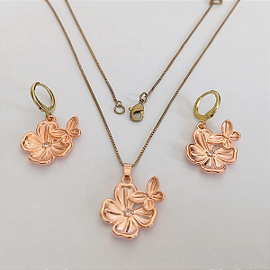 CONJUNTO NO BRUTO ARGOLINHA DE PRESSÃO E CORRENTE VENEZIANA DE 45CM - PRONTO PARA O BANHO(CRIS)- (CX.152) - FLOR DE 18MM COM UMA PEDRA ZIRCONIA - ( PESO 6,3GR - BRU24123