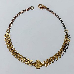 PULSEIRA NO BRUTO PRONTA PARA O BANHO - (CX.12) PULSEIRA ESCAMAS COM TREVO TIPO VAN CLEEF - TAMANHO 19CM - PESO 2,5GR- BRU24124