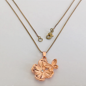 GARGANTILHA NO BRUTO COM CORRENTE VENEZIANA DE 45CM - PRONTO PARA O BANHO(CRIS)- (CX.152) - FLOR DE 18MM COM UMA PEDRA ZIRCONIA - ( PESO 3.9GR - BRU24126