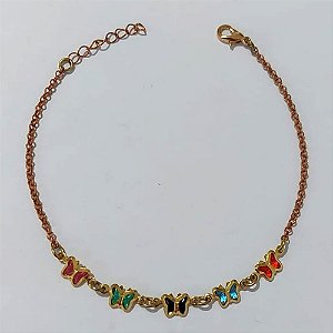 PULSEIRA NO BRUTO PRONTA PARA O BANHO - (CX.12) PULSEIRA BORBOLETAS COLORIDAS - TAMANHO 18CM + EXTENSOR - PESO 1,9GR- BRU24125