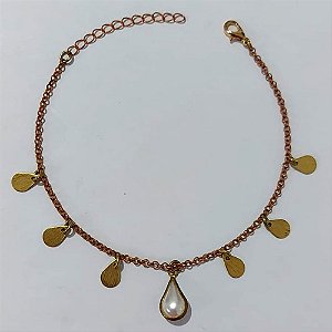 PULSEIRA NO BRUTO PRONTA PARA O BANHO - (CX.12) PULSEIRA PLAQUINHAS GOTAS E PÉROLA GOTA - TAMANHO 18CM + EXTENSOR - PESO 2,7GR- BRU24127