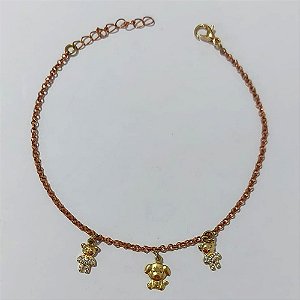 PULSEIRA NO BRUTO PRONTA PARA O BANHO - (CX.12) PULSEIRA COM URSINHOS COM MICROS ZIRCÔNIAS - TAMANHO 18CM + EXTENSOR - PESO 2,5GR- BRU24169