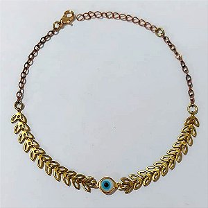 PULSEIRA NO BRUTO PRONTA PARA O BANHO - (CX.12) PULSEIRA ESCAMAS COM OLHO GREGO - TAMANHO 18CM + EXTENSOR - PESO 2,7GR - BRU24178