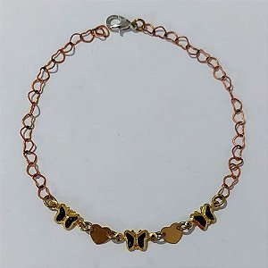 PULSEIRA NO BRUTO PRONTA PARA O BANHO - PULSEIRA COM BORBOLETAS PRETAS E CORAÇÕES - TAMANHO 20CM - PESO 1,6GR - BRU24180