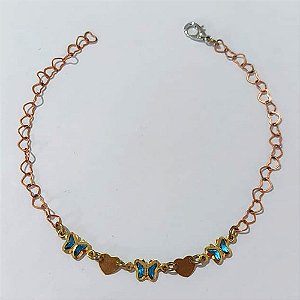 PULSEIRA NO BRUTO PRONTA PARA O BANHO - PULSEIRA COM BORBOLETAS AZUIS E CORAÇÕES - TAMANHO 20CM - PESO 1,6GR - BRU24183