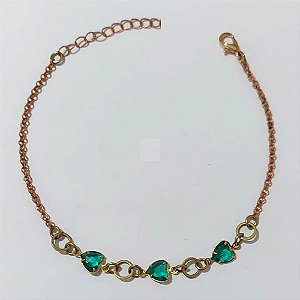 PULSEIRA NO BRUTO PRONTA PARA O BANHO - PULSEIRA COM CORAÇÕES VERDES - TAMANHO 18CM + EXTENSOR - PESO 2,1GR - BRU24184