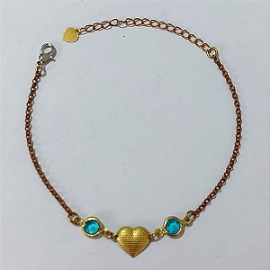 PULSEIRA NO BRUTO PRONTA PARA O BANHO - PULSEIRA COM CRISTAIS AZUIS E CORAÇÃO - TAMANHO 18CM + EXTENSOR - PESO 2,3GR - BRU24185