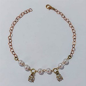 PULSEIRA NO BRUTO PRONTA PARA O BANHO - PULSEIRA COM PÉROLAS E PINGENTES COM MICROS ZIRCÔNIAS - TAMANHO 20CM - PESO 2,7GR - BRU24186