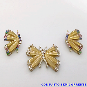 CONJUNTO NO BRUTO PRONTO PARA O BANHO(CX153)(BRINCO E PINGENTE CRAVEJADO DE BORBOLETA)PESO TOTAL 11GR- TAMANHO DO PINGENTE 3X2,5CM (SEM CORRENTE) BRU24247